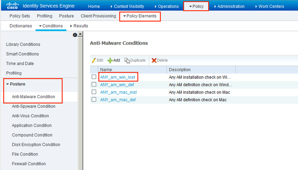 ISE configuration - Create Anti-Malware Condition