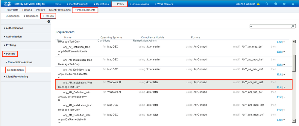 ISE configuration - create Posture Requirements