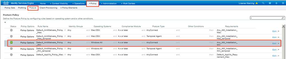 ISE configuration - Create Posture Policies