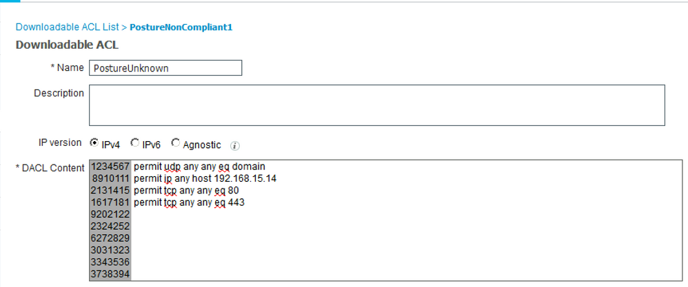 ISE configuration - create DACLs for different posture statuses