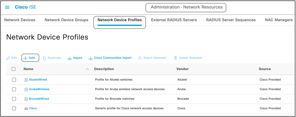 Cisco ISE 네트워크 디바이스 프로파일