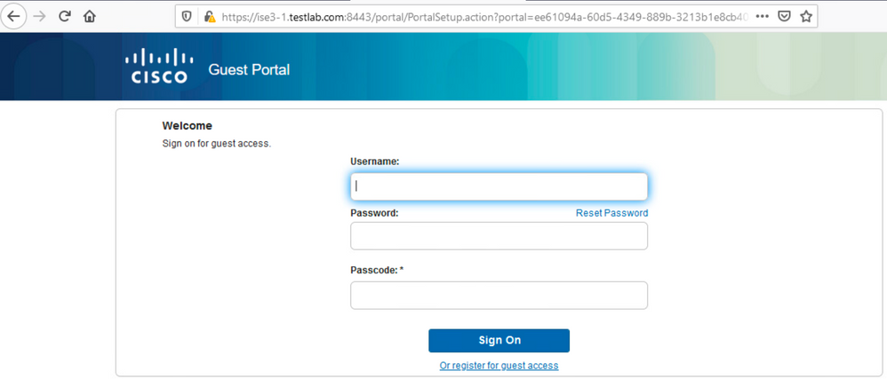 Guest login screen with passcode