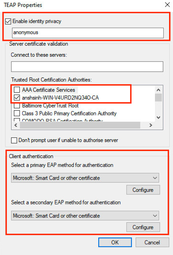 Windows Native Supplicant Configuration - Enable Identity Policy