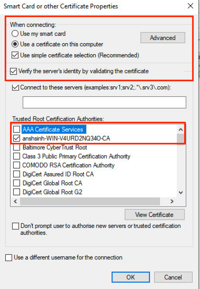Windows Native Supplicant Configuration - AAA Certificate Services