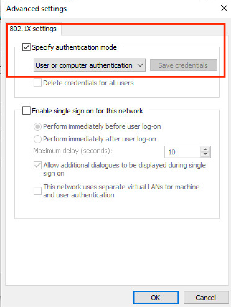 Windows Native Supplicant Configuration - Specify Authentication Mode