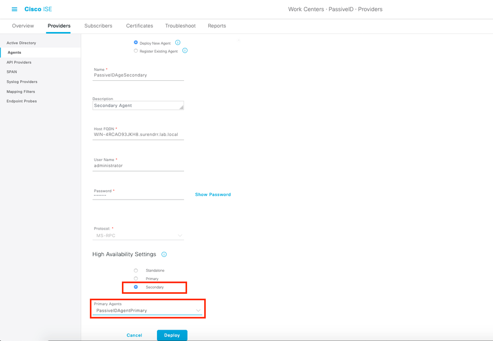 PassiveIDエージェント用のISEの設定 – 別のエージェントの設定