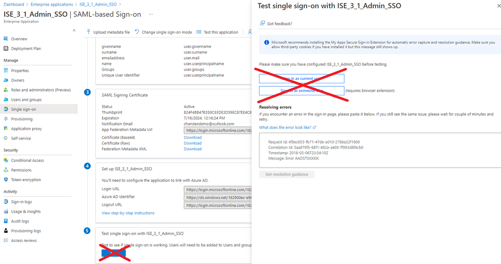 Expected Test Single Sign-on Failure