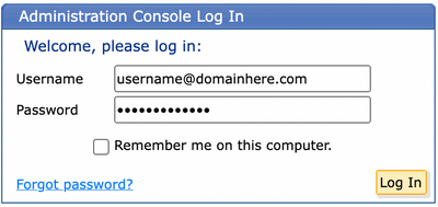 Administration Console Log In dialog box