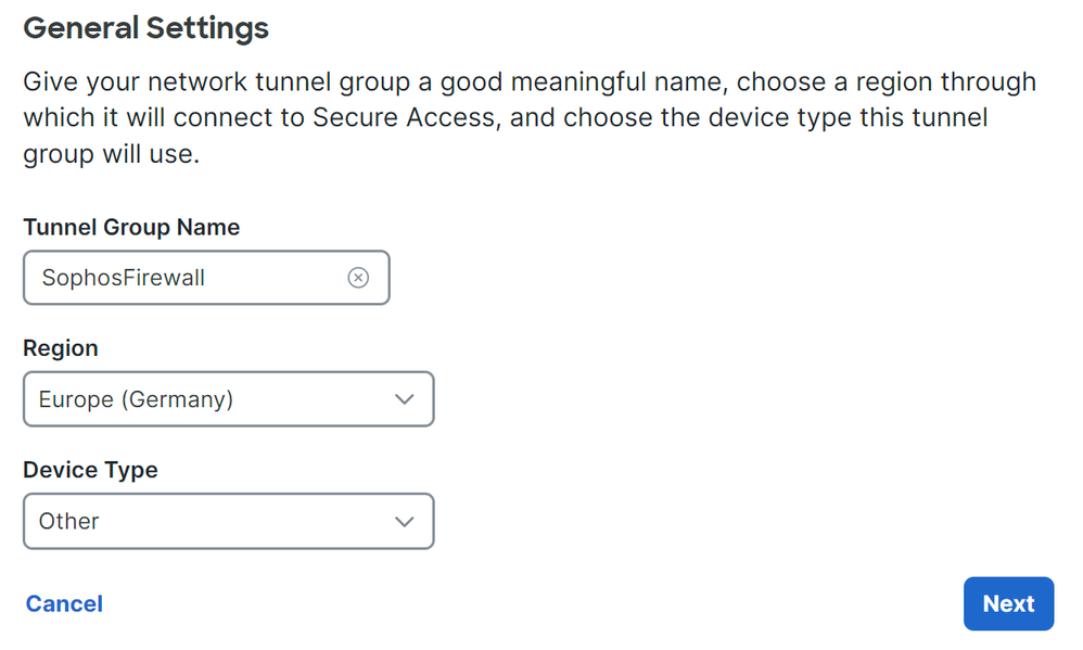 Secure Access - Tunnel Groups - General Settings