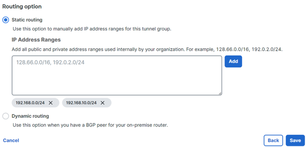 Secure Access - Tunnel Groups - Routing Options