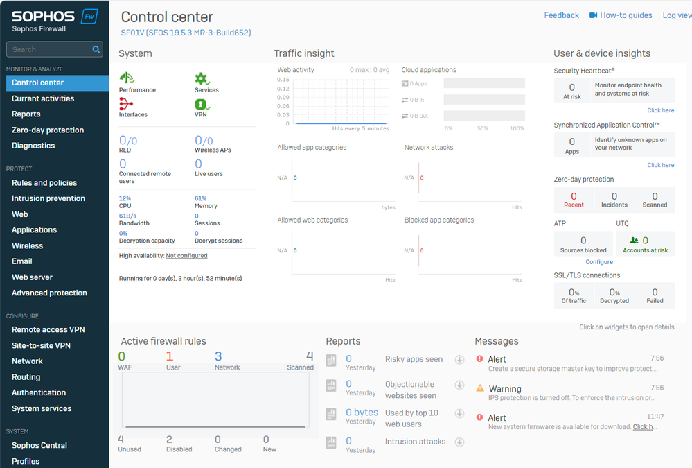 Painel de administração do Sophos