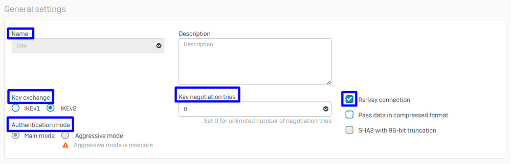 Sophos - IPsec Profiles - General Settings