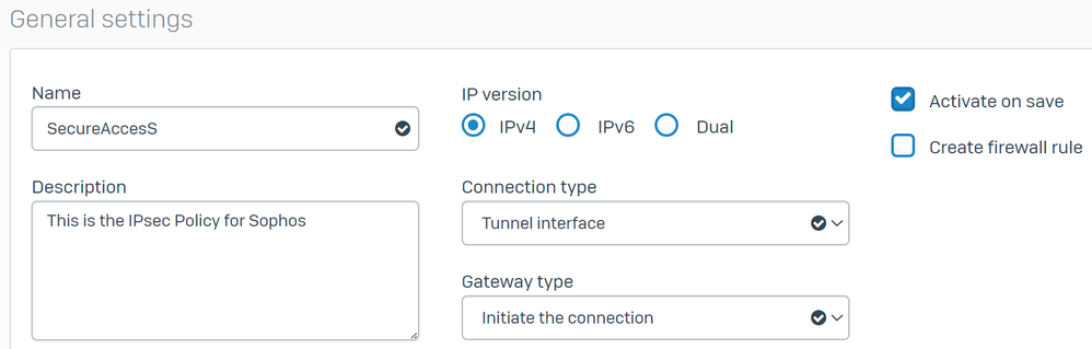 Sophos - Site-to-site VPN - General Settings