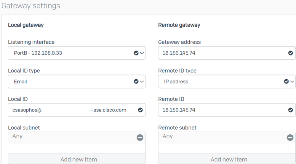 Sophos - Site-to-site VPN - Gateway Settings