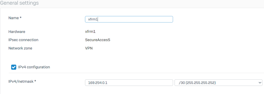 Sophos - Network - Tunnel Interface - Configuration