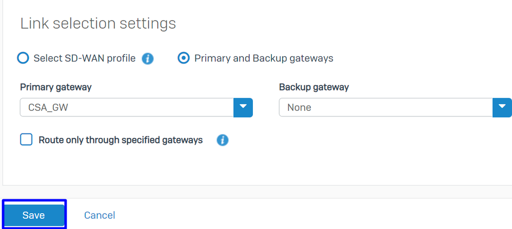 Sophos - Rotas SD-Wan - Seletor de tráfego - Gateways primários e de backup