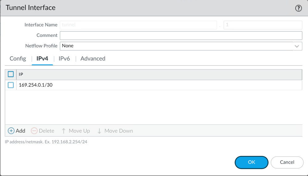 Palo Alto - Interface de túnel - IPV4