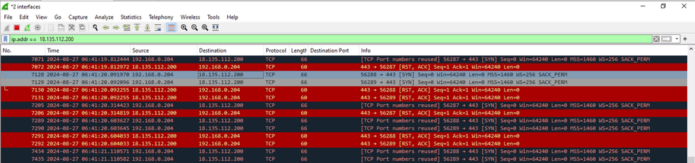 Wireshark Capture - Reset