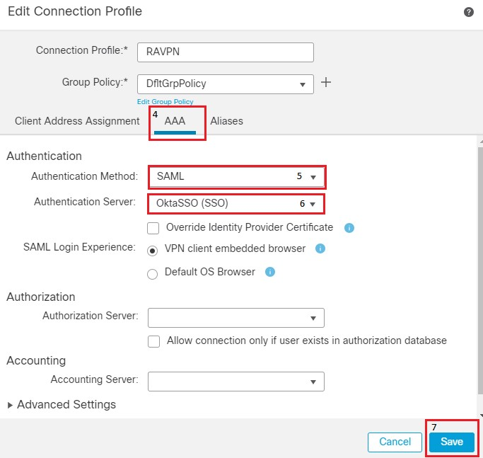 FMC Connection Profile Settings