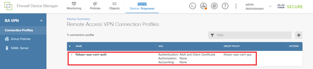 Confirm Summary for Connection Profile