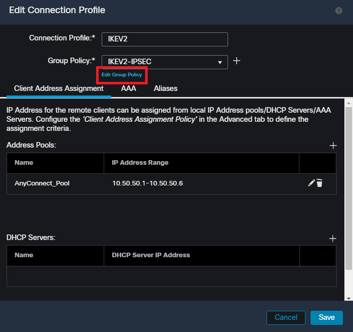 Edit a group-policy within the FMC UI.