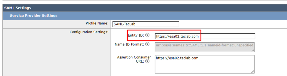 ESA SAML Settings