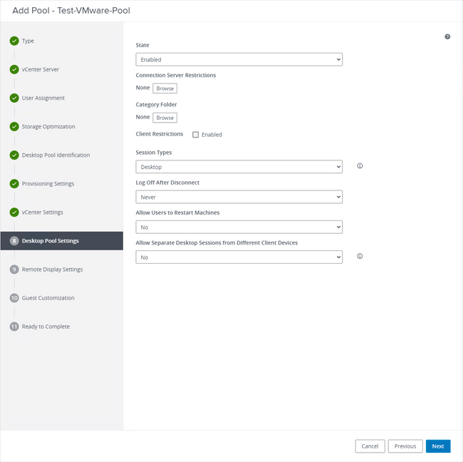 VmWare Horizon - Desktop Pool Settings