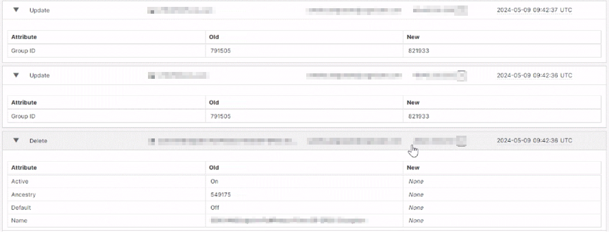 Update and Delete Events Generated on Audit Log