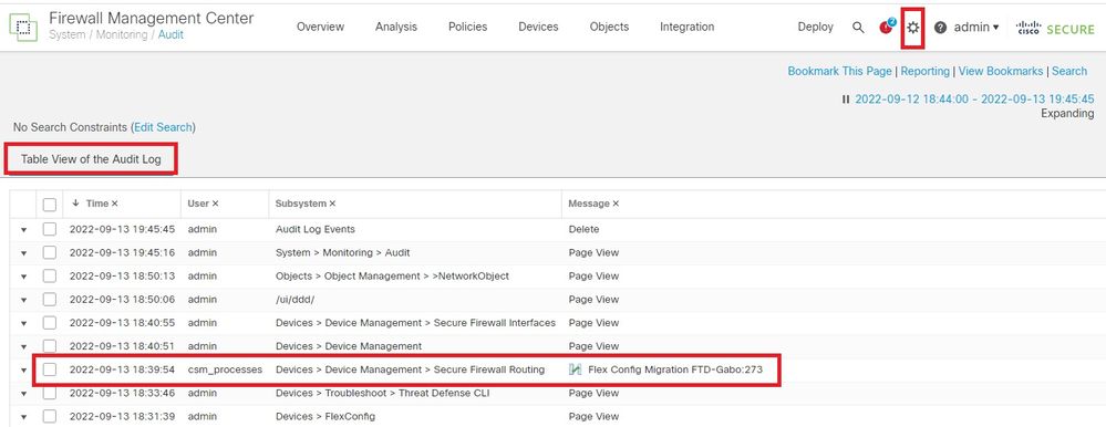 Audit Log Created for Migration of EGIRP FlexConfig Configuration