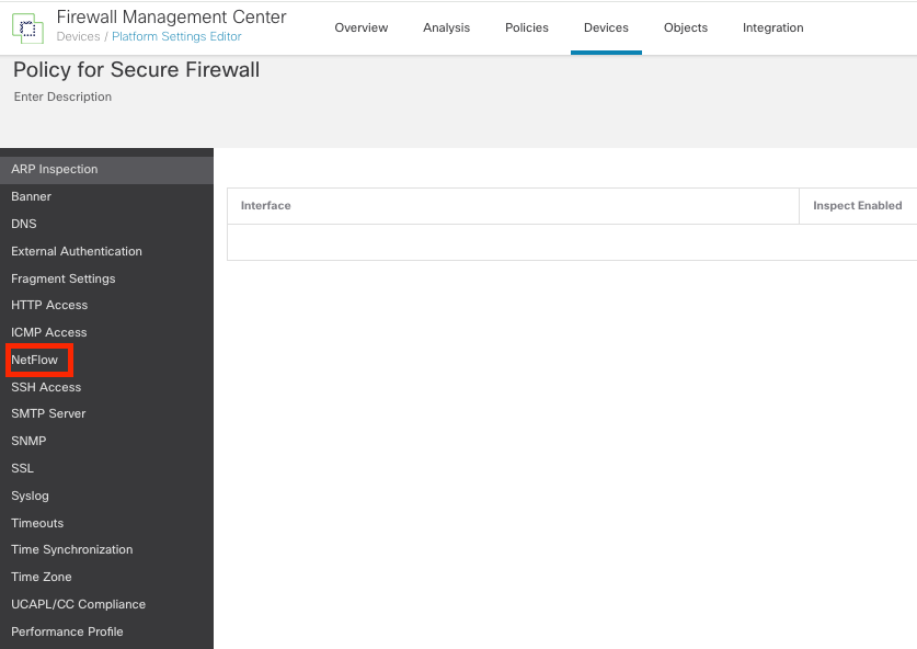 Accesso alle impostazioni di NetFlow