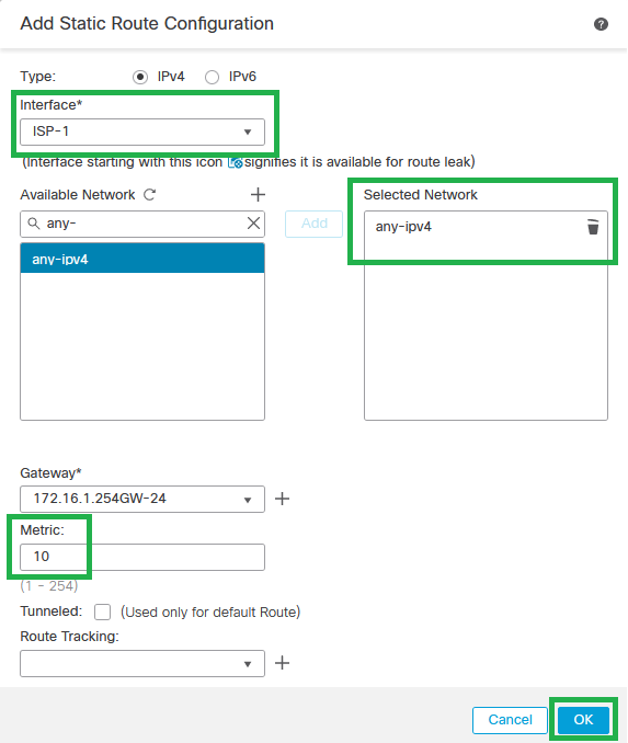 Default Static Route for ISP-1