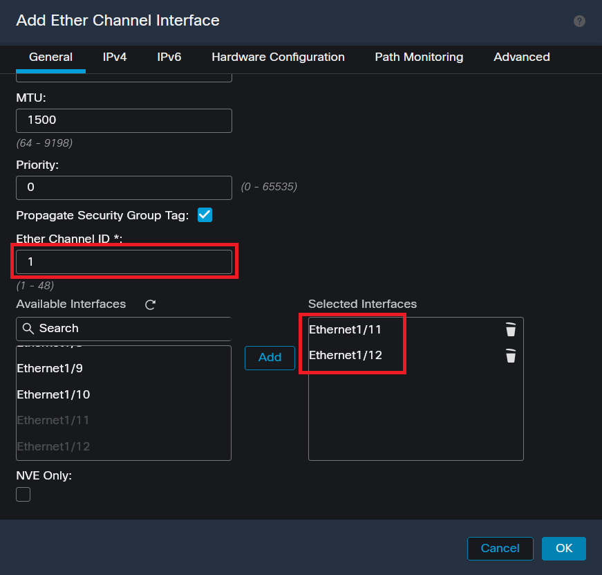 ID e membros do Ether-Channel