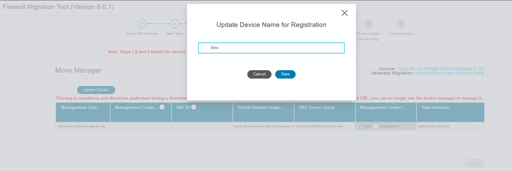 Aggiorna il nome del dispositivo per la registrazione.