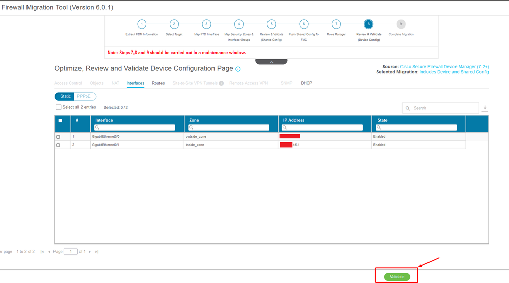 Convalida impostazioni di configurazione di FDM