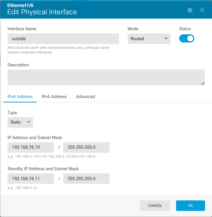 Interface outside configuration