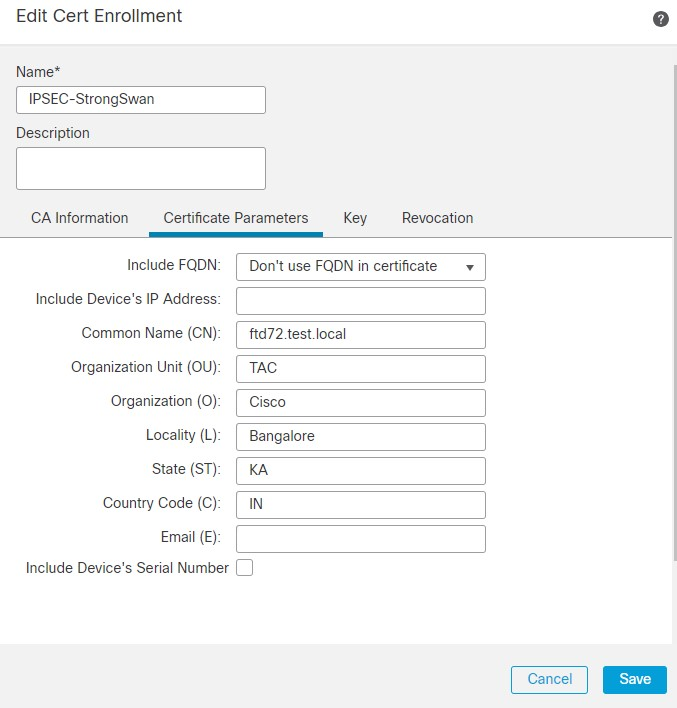 Edit Cert Enrollment - Certificate Parameters