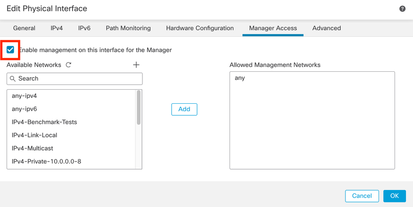 Abilitazione dell'accesso al manager