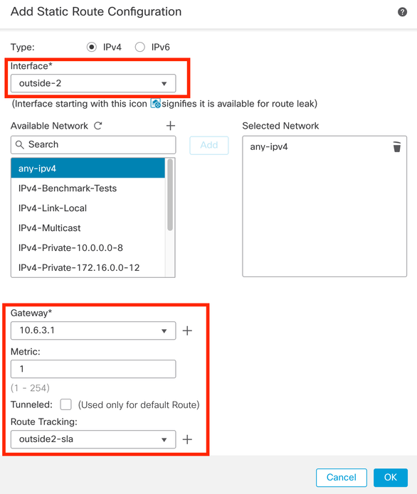 Configura route statica ridondante