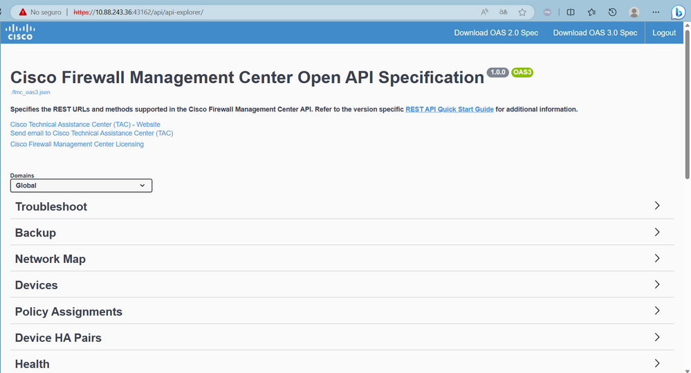 Specifiche dell'API aperta di Cisco Firewall Management Center