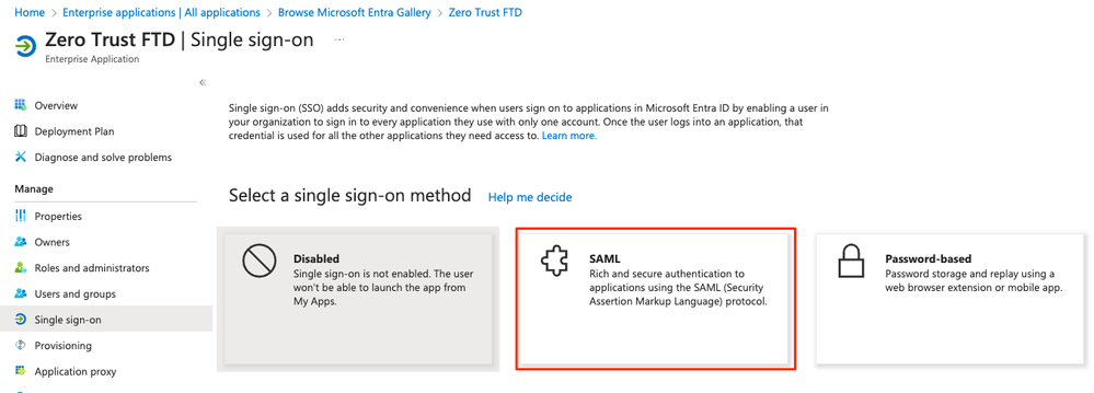 Azure add SAML configuration