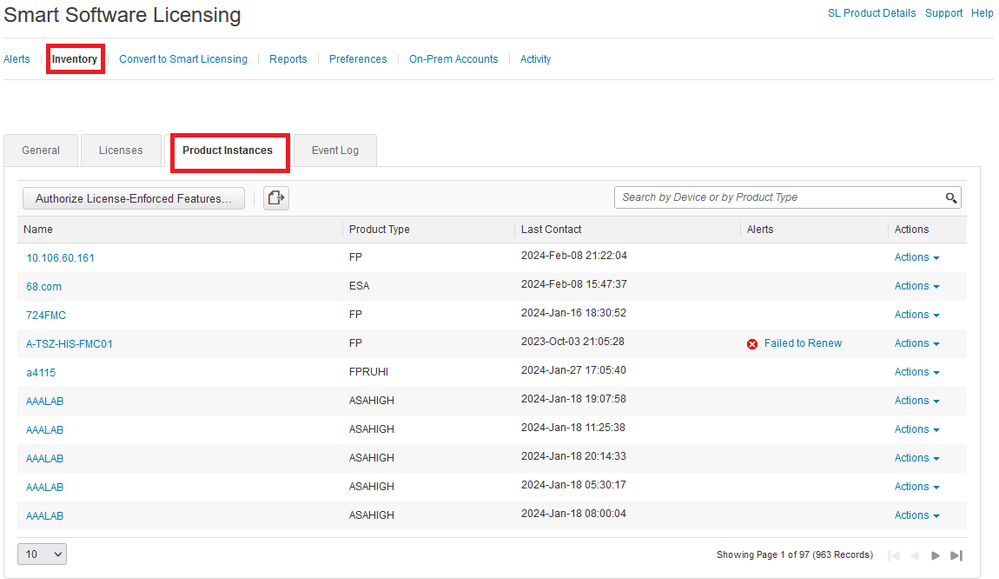 Smart Software Licensing, Inventory and Product Instances(Smart Software Licensing, 인벤토리 및 제품 인스턴스)로 이동합니다.