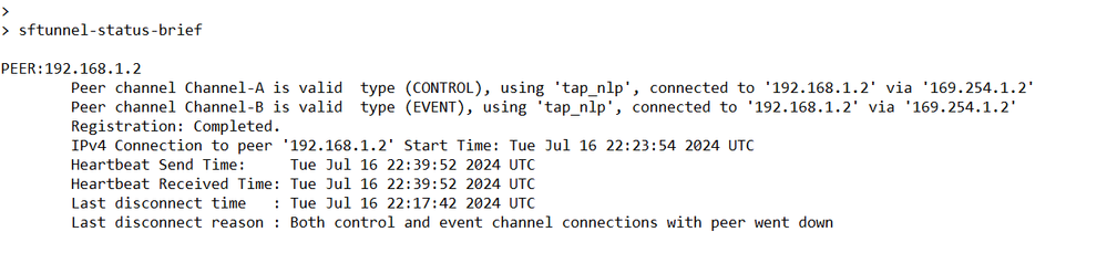 Output del comando sftunnel-status-brief