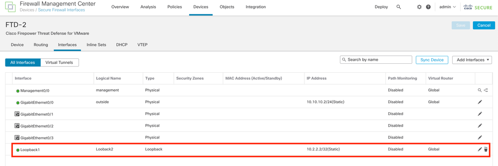 Immagine 6. Configurazione interfaccia di loopback nel peer