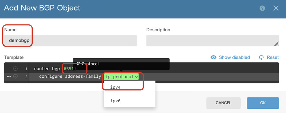 Create BGP Object AS Number Protocol