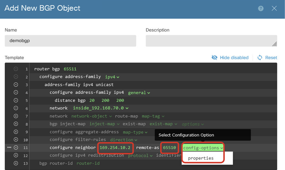 Create BGP Object Neighbor Setting