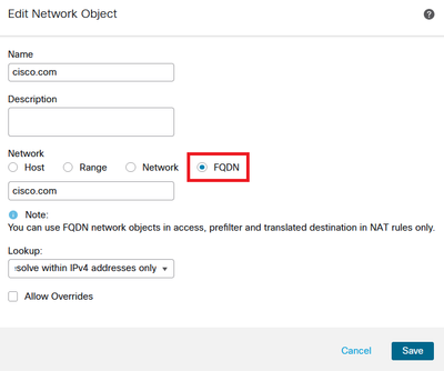 Network Object Menu