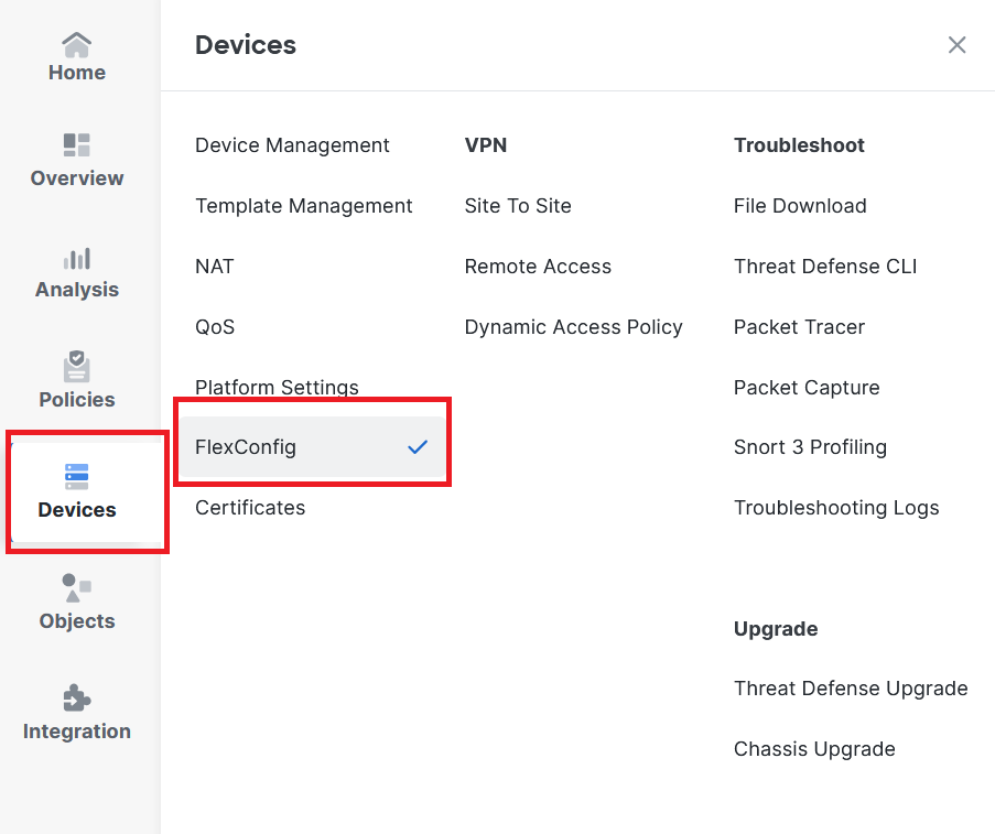 Path to FlexConfig Policy Menu