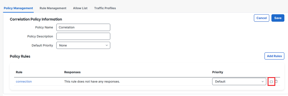 Select Rules to Add to the Correlation Policy