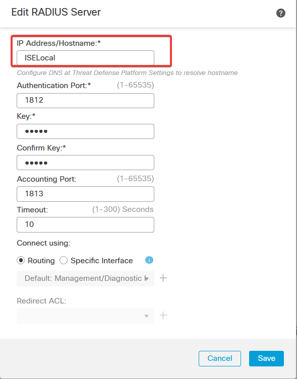 Add ISE Server using IP Address-Hostname