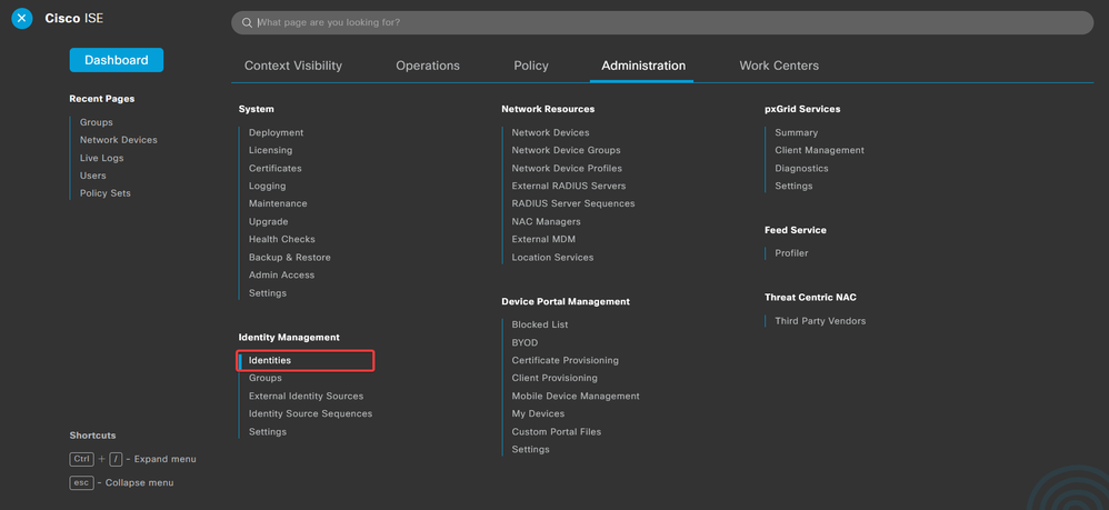 Navigate Administration-Identify Management-Identifies